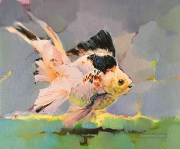Animal Painting - Pez dorado en gris 387 peces